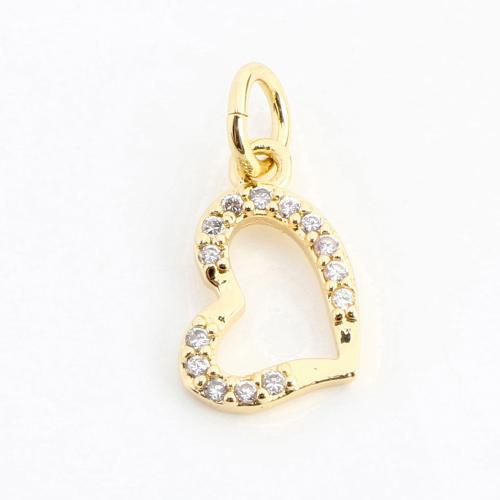 Cubic Zirconia Micro Pave Brass Pendant, Heart, DIY & micro pave cubic zirconia & hollow, golden 