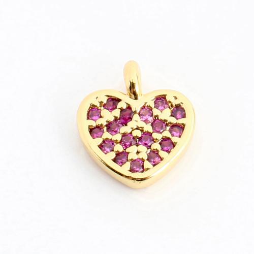 Cubic Zirconia Micro Pave Brass Pendant, Heart, DIY & micro pave cubic zirconia, golden 