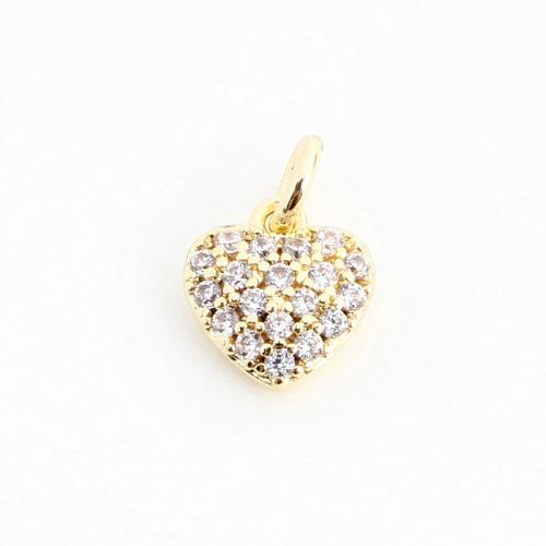 Cubic Zirconia Micro Pave Brass Pendant, Heart, DIY & micro pave cubic zirconia, golden 