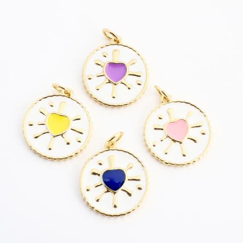 Emaille Messing Anhänger, rund, goldfarben plattiert, DIY, keine, 19x16x2mm, verkauft von PC