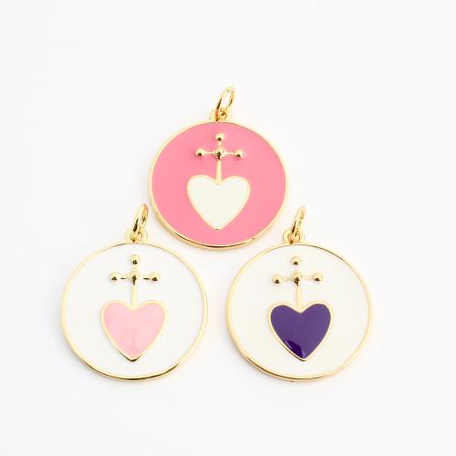 Emaille Messing Anhänger, rund, goldfarben plattiert, DIY, keine, 25x19x2mm, verkauft von PC