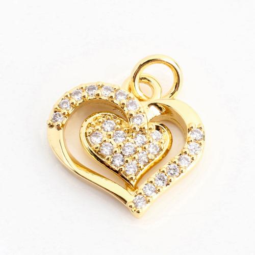 Cubic Zirconia Micro Pave Brass Pendant, Heart, DIY & micro pave cubic zirconia & hollow, golden 