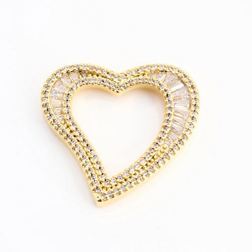 colgantes del acero inoxidable con cúbico zirconia, acero inoxidable 304, Corazón, Bricolaje & micro arcilla de zirconia cúbica, dorado, 26x28x3mm, Vendido por UD