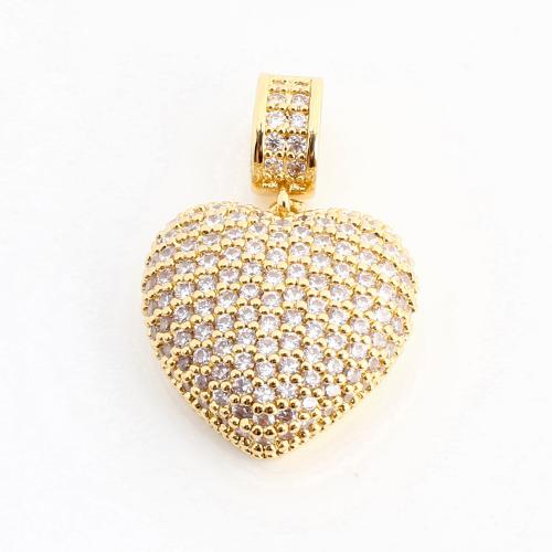 colgantes del acero inoxidable con cúbico zirconia, acero inoxidable 304, Corazón, Bricolaje & micro arcilla de zirconia cúbica, dorado, 25x16x6mm, Vendido por UD