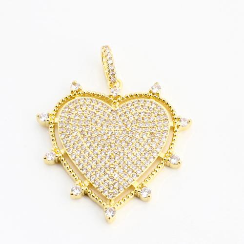 colgantes del acero inoxidable con cúbico zirconia, acero inoxidable 304, Corazón, Bricolaje & micro arcilla de zirconia cúbica, dorado, 39x31x2mm, Vendido por UD