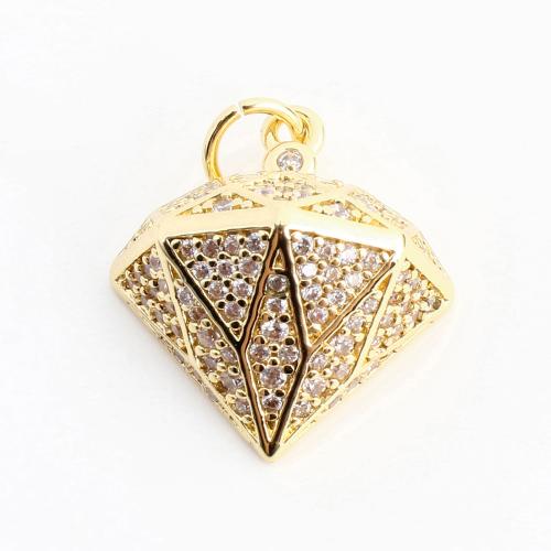 colgantes del acero inoxidable con cúbico zirconia, acero inoxidable 304, Diamante, Bricolaje & micro arcilla de zirconia cúbica, dorado, 20x15x8mm, Vendido por UD