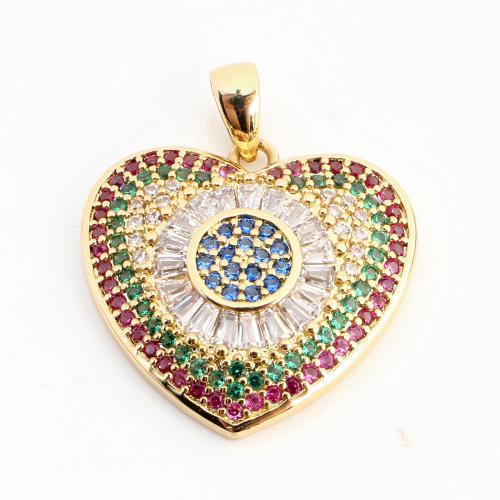 colgantes del acero inoxidable con cúbico zirconia, acero inoxidable 304, Corazón, Bricolaje & micro arcilla de zirconia cúbica, dorado, 22x20x3mm, Vendido por UD