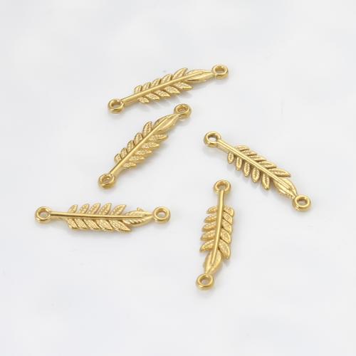 Connecteur de charme en acier inoxydable, Acier inoxydable 304, forme de plume, Placage de couleur d'or, DIY, doré Vendu par PC