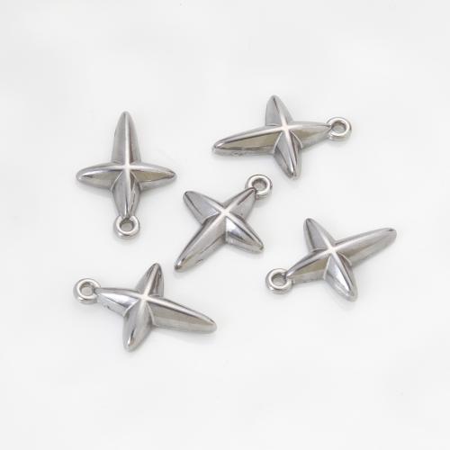 Stainless Steel Star Pendant, 304 Stainless Steel, Cross, silver color plated, DIY, silver color 