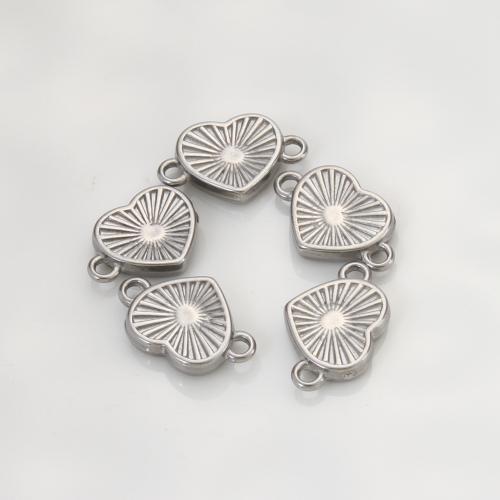 Connecteur de charme en acier inoxydable, Acier inoxydable 304, coeur, Placage de couleur argentée, DIY, argent Vendu par PC