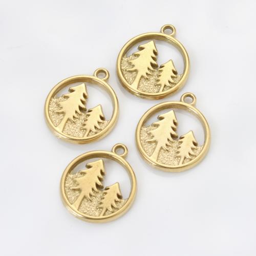 Stainless Steel Pendants, 304 Stainless Steel, Round, gold color plated, DIY & hollow, golden 