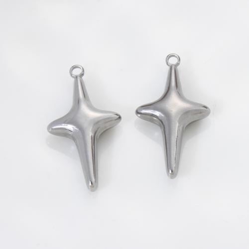 Stainless Steel Star Pendant, 304 Stainless Steel, Cross, silver color plated, DIY, silver color 