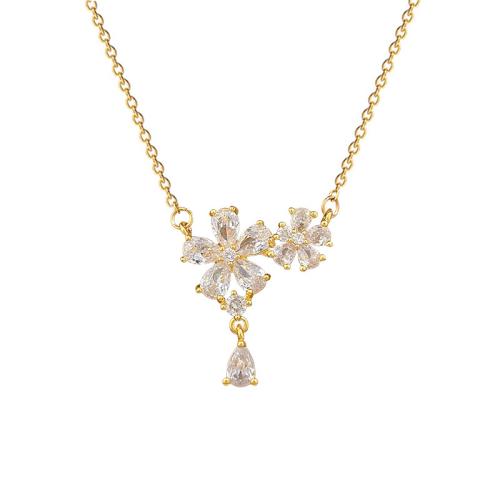 Collier de bijoux de titane, Acier titane, avec laiton, fleur, bijoux de mode & pavé de micro zircon & pour femme, doré, Vendu par PC