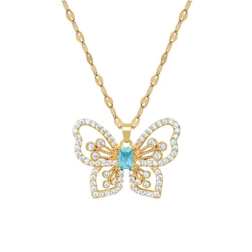 チタンジュエリーネックレス, チタン鋼, とともに 銅, 蝶, マイクロパヴェジルコニア & 女性用 & くり抜き, 金色, 売り手 パソコン[