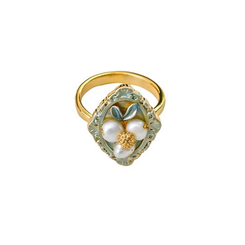 Bague de perle de culture d'eau douce, laiton, avec perle d'eau douce cultivée, peinture, bijoux de mode & pour femme, doré, The inner diameter of the open ring can be fine-tuned to 18mm, and the pearl diameter is 4-5mm, Vendu par PC