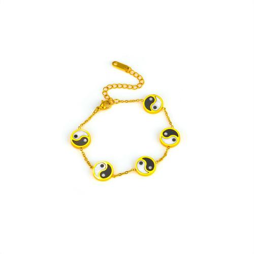 Titane bracelet en acier et bracelet, Acier titane, avec coquille noire & coquille blanche, Rond, Placage, bijoux de mode & pour femme, doré, Vendu par PC