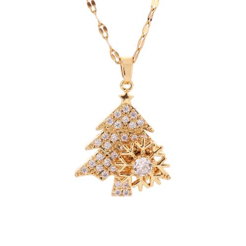 Collier de bijoux de titane, Acier titane, avec laiton, arbre de noël, Placage, rotatif & pavé de micro strass & pour femme, plus de couleurs à choisir, Vendu par PC