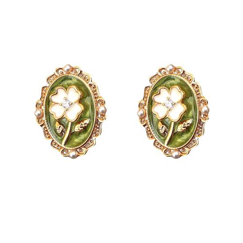 Befestiger Zirkonia Messing Ohrring, mit Kunststoff Perlen, 18K vergoldet, Micro pave Zirkonia & für Frau & Emaille, 21x16mm, verkauft von Paar