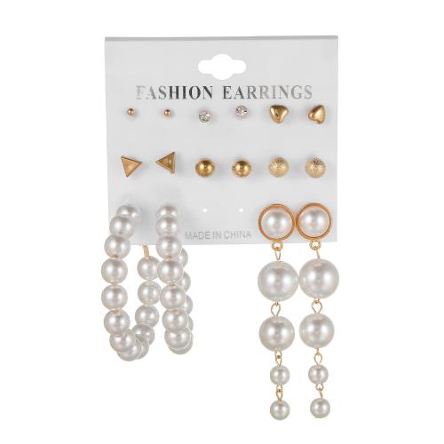 Zinklegierung Ohrring-Set, mit Kunststoff Perlen, plattiert, verschiedene Stile für Wahl & für Frau & mit Strass, earring length 3-80mm, verkauft von setzen