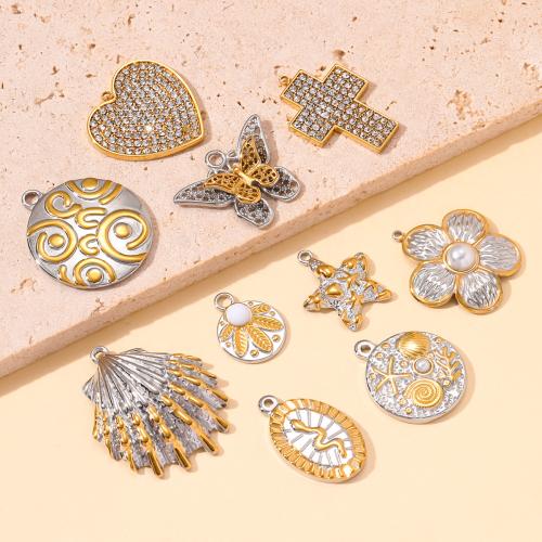 Stainless Steel Pendants, 304 Stainless Steel, with Natural Stone & ABS Plastic Pearl, gold color plated, DIY & with rhinestone 