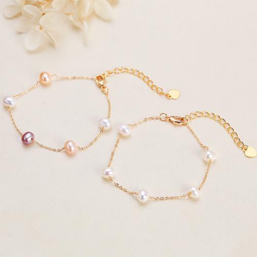 bracelet en laiton de perle d'eau douce cultivée, avec laiton, Légèrement rond, Placage, bijoux de mode, plus de couleurs à choisir, 5-6mm cm, Vendu par PC