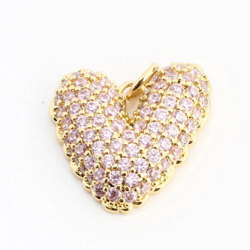 Cubic Zirconia Micro Pave Brass Pendant, Heart, DIY & micro pave cubic zirconia, golden 