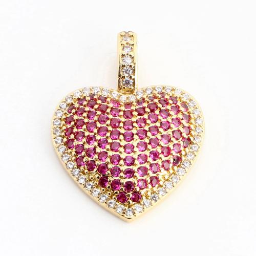 Cubic Zirconia Micro Pave Brass Pendant, Heart, DIY & micro pave cubic zirconia, golden 
