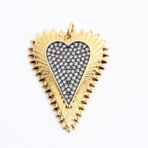 Cubic Zirconia Micro Pave Brass Pendant, Heart, DIY & micro pave cubic zirconia, golden 