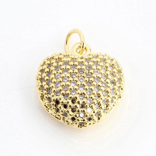 Cubic Zirconia Micro Pave Brass Pendant, Heart, DIY & micro pave cubic zirconia, golden 