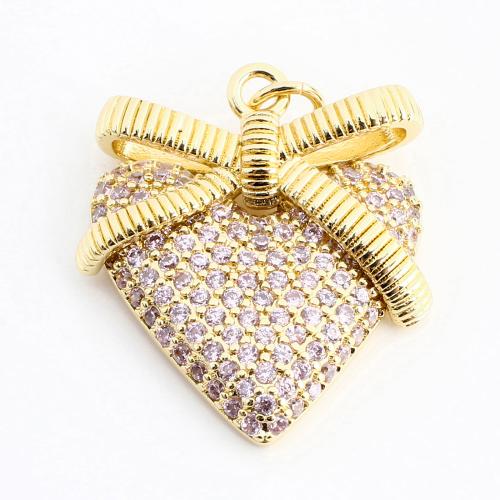 Cubic Zirconia Micro Pave Brass Pendant, Heart, DIY & micro pave cubic zirconia, golden 