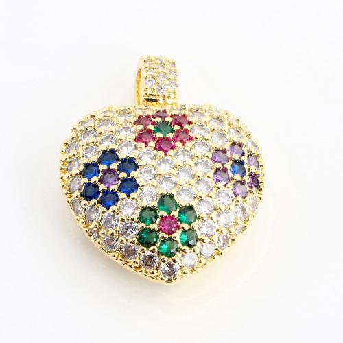 Cubic Zirconia Micro Pave Brass Pendant, Heart, DIY & micro pave cubic zirconia, golden 