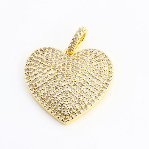 Cubic Zirconia Micro Pave Brass Pendant, Heart, DIY & micro pave cubic zirconia, golden 
