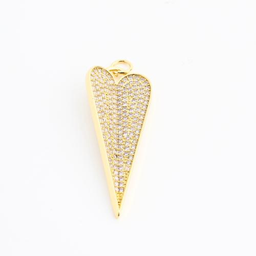 Cubic Zirconia Micro Pave Brass Pendant, Heart, DIY & micro pave cubic zirconia, golden 