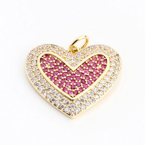 Cubic Zirconia Micro Pave Brass Pendant, Heart, DIY & micro pave cubic zirconia, golden 