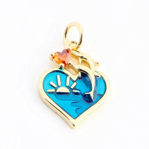 Emaille Messing Anhänger, Herz, DIY & Micro pave Zirkonia, goldfarben, 16x2x3mm, verkauft von PC