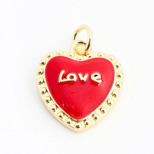 Emaille Messing Anhänger, Herz, DIY, goldfarben, 15x14x3mm, verkauft von PC