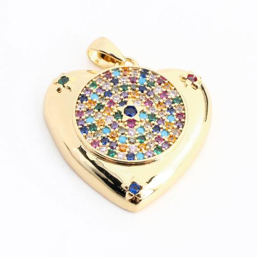 Cubic Zirconia Micro Pave Brass Pendant, Heart, DIY & micro pave cubic zirconia, golden 