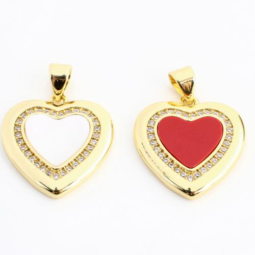 Cubic Zirconia Micro Pave Brass Pendant, with Acrylic, Heart, gold color plated, DIY & micro pave cubic zirconia 