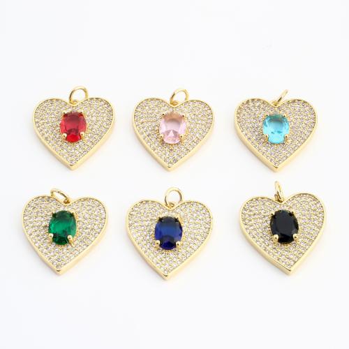 Cubic Zirconia Micro Pave Brass Pendant, Heart, gold color plated, DIY & micro pave cubic zirconia 