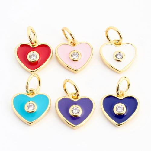 Emaille Messing Anhänger, Herz, goldfarben plattiert, DIY & Micro pave Zirkonia, keine, 9x9x2mm, verkauft von PC