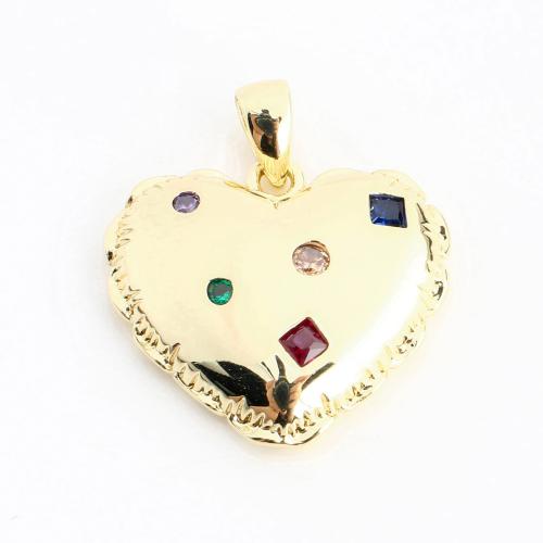 Cubic Zirconia Micro Pave Brass Pendant, Heart, DIY & micro pave cubic zirconia, golden 