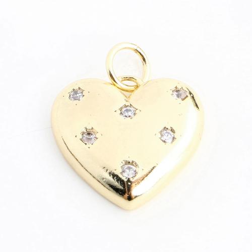 Cubic Zirconia Micro Pave Brass Pendant, Heart, DIY & micro pave cubic zirconia, golden 
