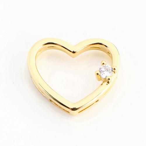 Cubic Zirconia Micro Pave Brass Pendant, Heart, DIY & micro pave cubic zirconia & hollow, golden 