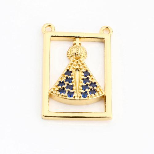 Cubic Zirconia Micro Pave Brass Pendant, Rectangle, DIY & micro pave cubic zirconia & hollow, golden 