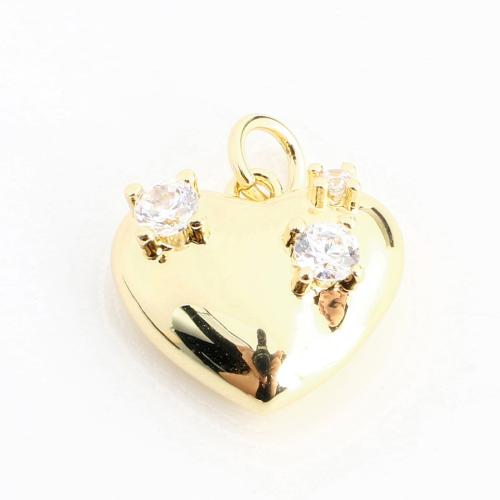 Cubic Zirconia Micro Pave Brass Pendant, Heart, DIY & micro pave cubic zirconia, golden 