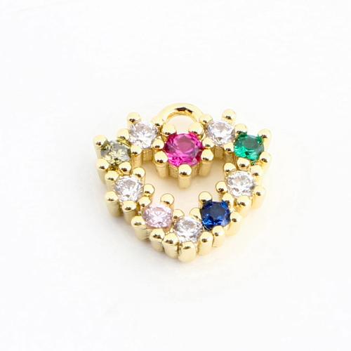 Cubic Zirconia Micro Pave Brass Pendant, Heart, DIY & micro pave cubic zirconia & hollow, golden 