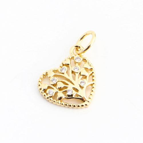 Cubic Zirconia Micro Pave Brass Pendant, Heart, DIY & micro pave cubic zirconia & hollow, golden 