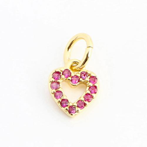 Cubic Zirconia Micro Pave Brass Pendant, Heart, DIY & micro pave cubic zirconia & hollow, golden 