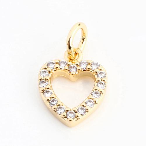 Cubic Zirconia Micro Pave Brass Pendant, Heart, DIY & micro pave cubic zirconia & hollow, golden 