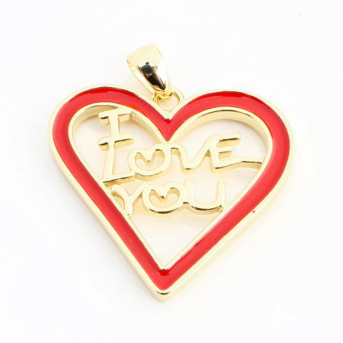 Emaille Messing Anhänger, Herz, DIY & hohl, goldfarben, 21x23x2mm, verkauft von PC